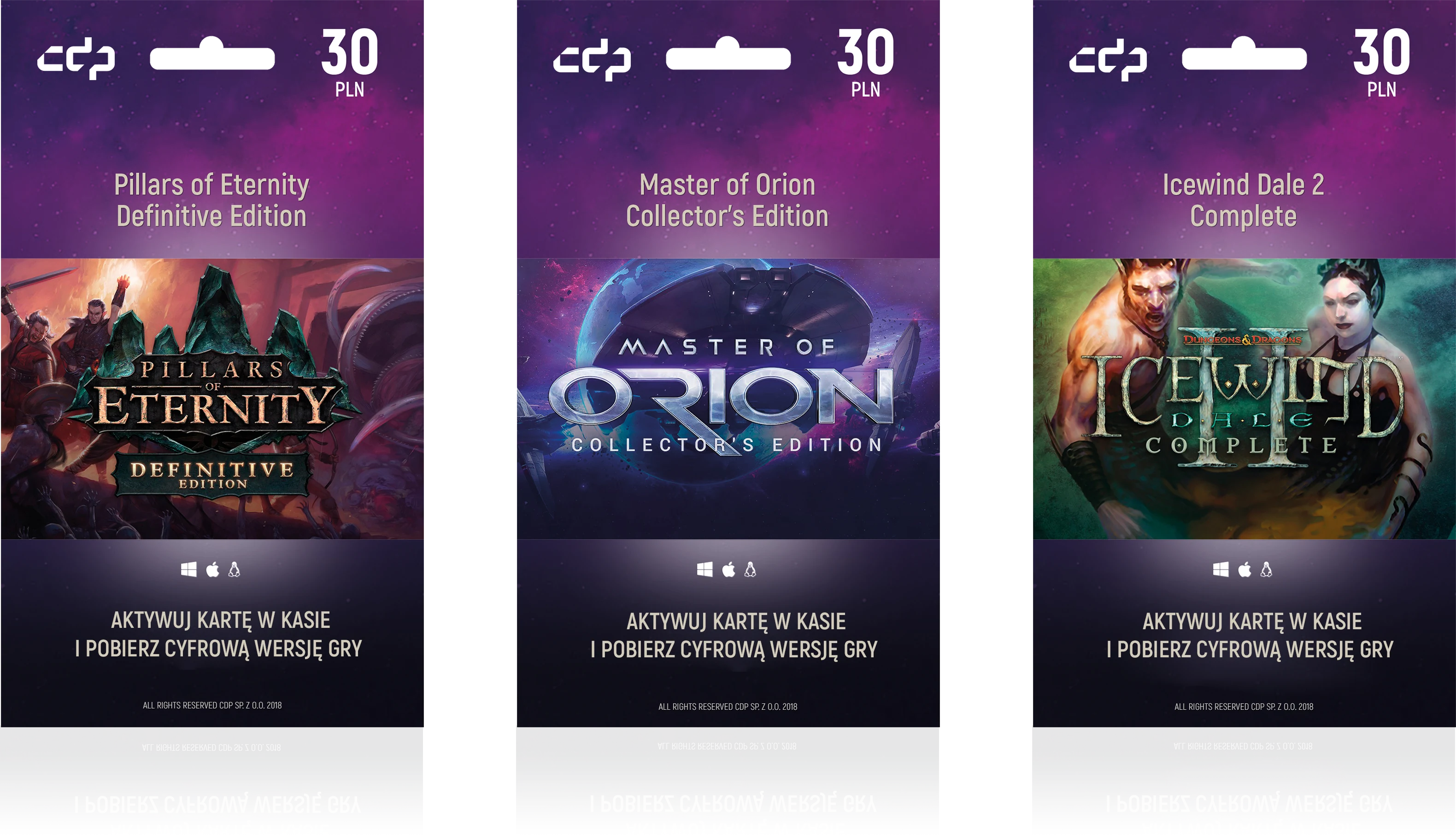 Karty cyfrowe GOG 30 PLN, Pillars of Eternity, Master of Orion, Icewind Dale 2